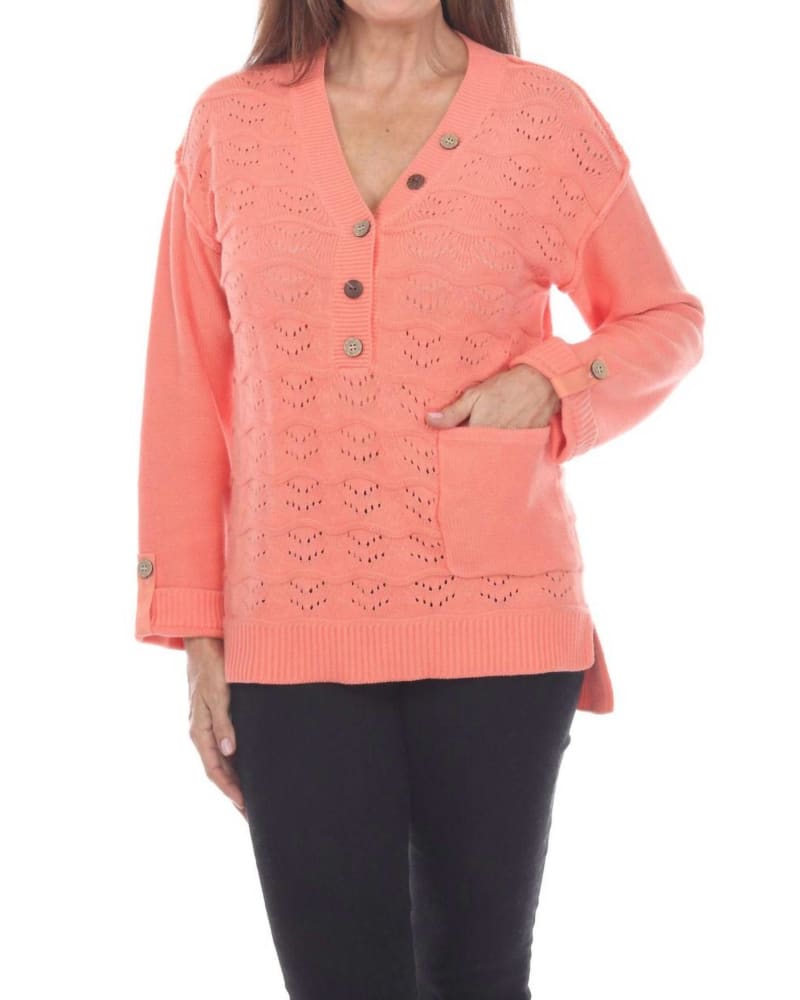 Front of a model wearing a size L Infinity Pullover in Blush in Blush by Pure Knits. | dia_product_style_image_id:334573